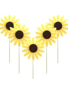 5pcs Sunflower Design Cake Topper - Yellow - View 2