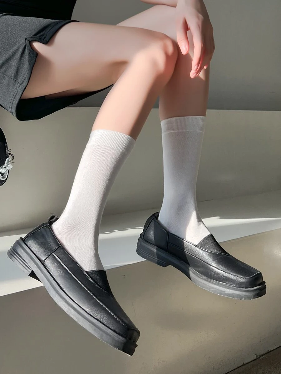 Calcetines de tripulación sólidos, calcetines de otoño - Blanco - Ver 1