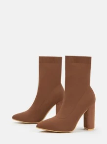 CUCCOO BASICS 女鞋時尚極簡粗跟套腳咖啡棕色靴子，假期鞋款夏季促銷 - 咖啡棕 - 查看 5