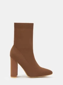 CUCCOO BASICS 女鞋時尚極簡粗跟套腳咖啡棕色靴子，假期鞋款夏季促銷 - 咖啡棕 - 查看 4