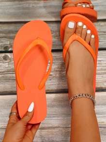 Neon Orange Flip Flops - Orange - View 1
