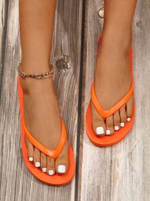 Neon Orange Flip Flops - Orange - View 5