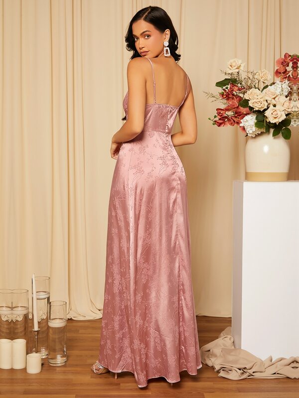 SHEIN Belle Jacquard Draped Wrap Hem Satin Cami Bridesmaid Dress SHEIN