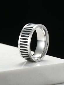 Hombres Anillo con diseño de rayas - Plateado - Ver 1