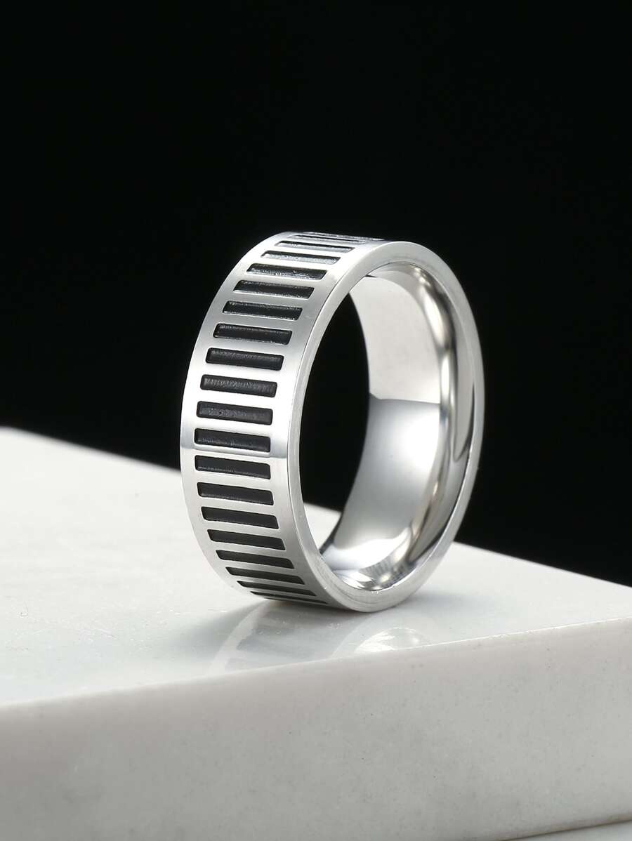 Hombres Anillo con diseño de rayas - Plateado - Ver 1