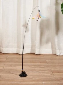 1pc Suction Cup Feather Decor Cat Teaser Stick, Interactive Cat Feather Toy, Cat Wand Toy And Natural Feather Teaser Replacement With Bell - Multicolor - View 1