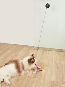 1pc Suction Cup Feather Decor Cat Teaser Stick, Interactive Cat Feather Toy, Cat Wand Toy And Natural Feather Teaser Replacement With Bell - Multicolor - View 2