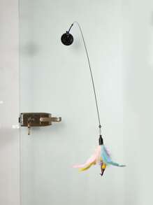 1pc Suction Cup Feather Decor Cat Teaser Stick, Interactive Cat Feather Toy, Cat Wand Toy And Natural Feather Teaser Replacement With Bell - Multicolor - View 3