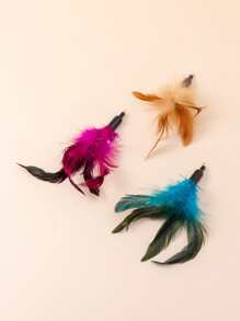 1pc Random Color Feather Decor Cat Teaser Stick Replacement Head - Multicolor - View 1