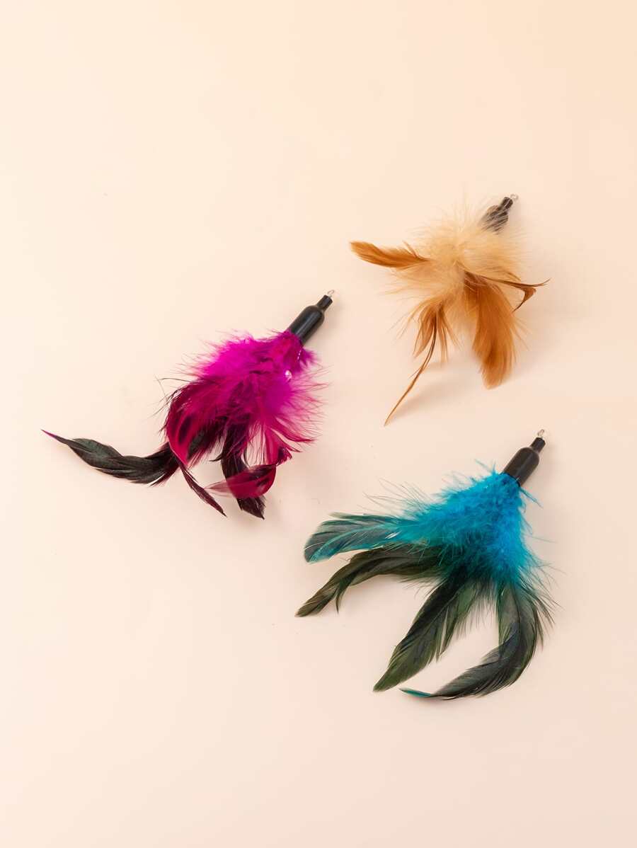 1pc Random Color Feather Decor Cat Teaser Stick Replacement Head - Multicolor - View 1