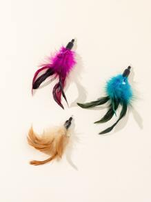 1pc Random Color Feather Decor Cat Teaser Stick Replacement Head - Multicolor - View 2