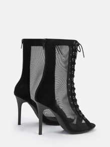 CUCCOO SZL Woman Shoes Mesh Lace-Up Front Zipper Back Stiletto Heeled Sandal Boots For Spring And Summer Vacation Shoes Summer - Black - View 4