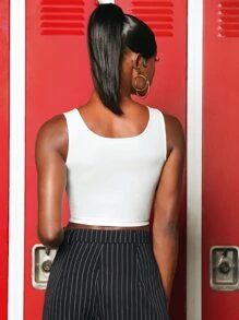 SHEINNeu Top tank corto tejido de canalé - Blanco - Ver 2