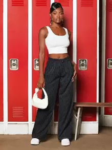 SHEINNeu Top tank corto tejido de canalé - Blanco - Ver 3