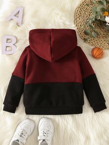 小男童雙色標語圖案加絨內裏連帽衫