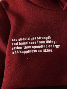 小男童雙色標語圖案加絨內裏連帽衫