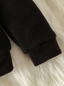 小男童雙色標語圖案加絨內裏連帽衫