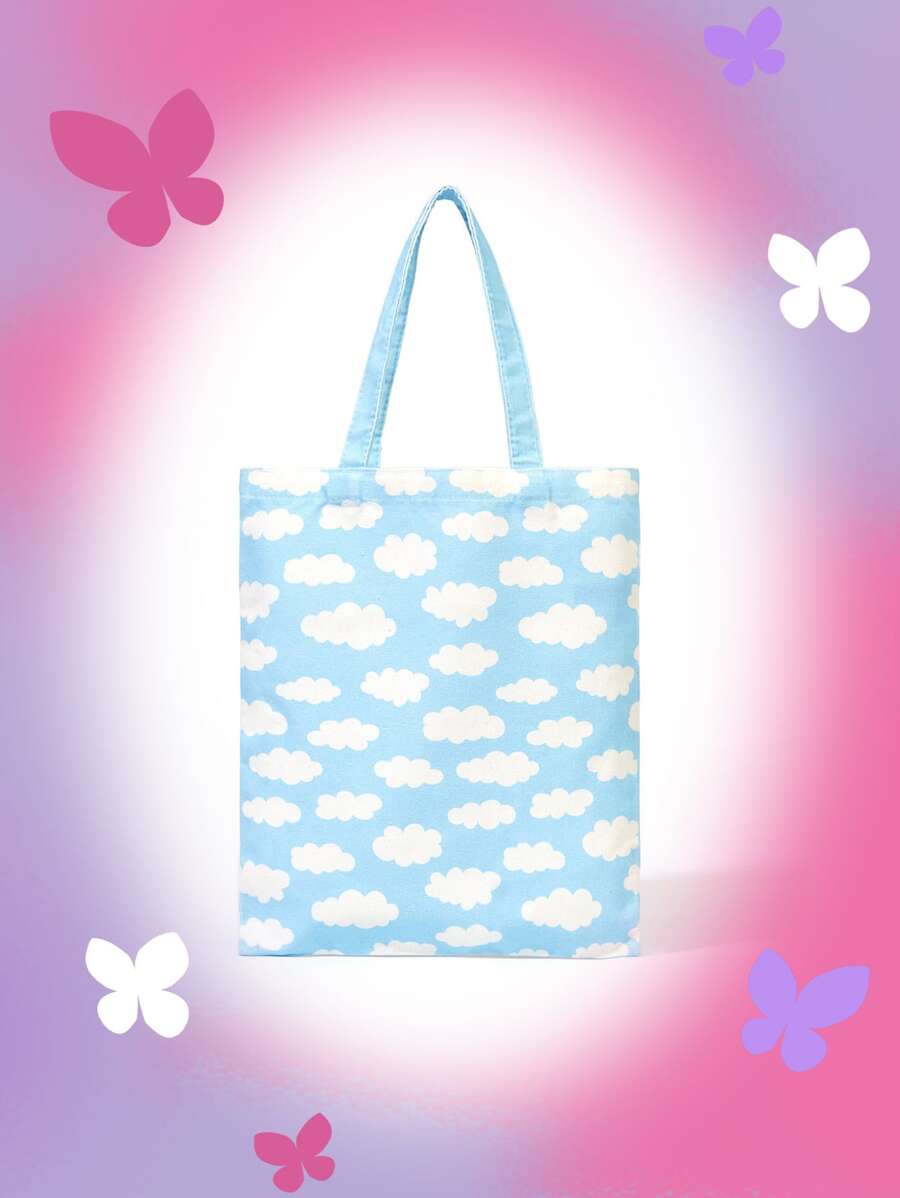 Bolsa de compras con estampado de nube - Azul - Ver 1