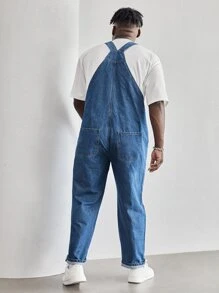 Manfinity Men Patched Pocket Denim Dungarees - Dark Wash - View 2