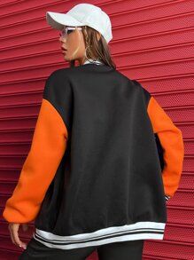 SHEIN X Made in America Letter Graphic Colourblock Drop Shoulder Varsity Jacket - Multicolor - View 2