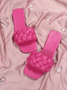 女士编织拖鞋，时尚沙滩拖鞋，防滑，适合约会、度假、派对、休闲、购物、通勤、夏季穿搭 - 玫紅色 - 查看 6