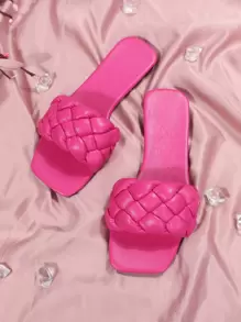 女士编织拖鞋，时尚沙滩拖鞋，防滑，适合约会、度假、派对、休闲、购物、通勤、夏季穿搭 - 玫紅色 - 查看 8
