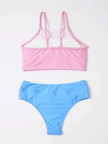 兩色調編織細節比基尼套裝，夏季海灘必備 - 彩色 - 查看 2