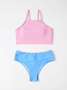 兩色調編織細節比基尼套裝，夏季海灘必備 - 彩色 - 查看 3