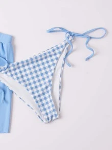 SHEIN 3packs Gingham Triangle Bikini Set & Shorts - Blue and White - View 5