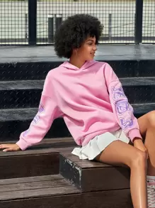 StreetHx Slogan Graphic Drop Shoulder Thermal Lined Sweatshirt - Pink - View 8