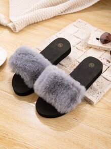 Minimalist Fluffy Slides - Grey - View 3