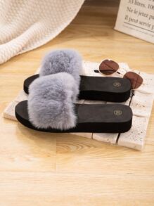 Minimalist Fluffy Slides - Grey - View 5