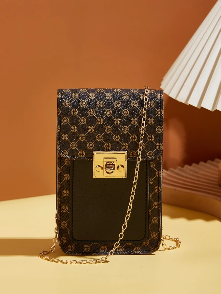 Mini Graphic Print Twist Lock Chain Crossbody Bag Lightweight Fashion White-Collar Workers College Work Business Commute Office Gift Brown Phone Wallets Mini Bags Bag With Phone Teacher Gifts Gift For Girlfriend Women Gifts Present Gifts For Teachers Long Wallet For Credit Card/ID Card//Cash/Passport Multi Layer Hasp Birthday Gifts Mom Gifts Faux Fashion Classic Textured Geometric For Female Stylish Wallet Women For Women Wallet Purse Wallet - Coffee Brown - View 1