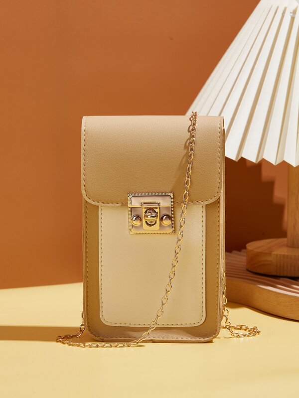 Mini Two Tone Twist Lock Chain Crossbody Bag Lightweight Fashion White-Collar Workers College Work Business Commute Office Gift Phone Bag Colorblock Mini Wallet With Chain Wallets Teacher Gifts Gift For Girlfriend Women Gifts Present