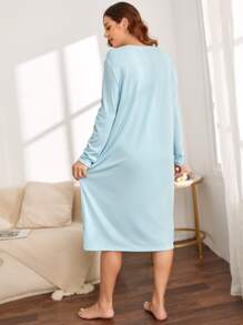 SHEIN Maternidad Vestido de dormir unicolor con botón - Celeste - Ver 5