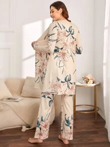 孕婦3入組花卉印花蕾絲細節睡衣套裝，適合媽媽 - 彩色 - 查看 2