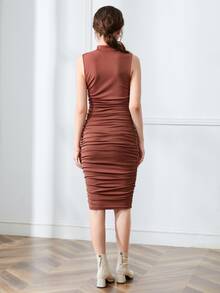SHEIN BAE Mock-neck Ruched Solid Dress