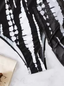 Elenzga Phụ nữ một mảnh Cắt ra Cà vạt nhuộm Gợi cảm - Đen và trắng - Xem 6