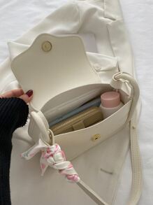 Mini Heart Pattern  Scarf Decor Square Bag Shoulder Bag Cute,Casual Portable,Lightweight For Girl Gift Bag,Shopping - Beige - View 7