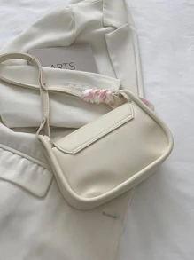 Mini Heart Pattern  Scarf Decor Square Bag Shoulder Bag Cute,Casual Portable,Lightweight For Girl Gift Bag,Shopping - Beige - View 6