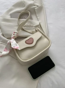 Mini Heart Pattern  Scarf Decor Square Bag Shoulder Bag Cute,Casual Portable,Lightweight For Girl Gift Bag,Shopping - Beige - View 5