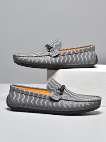 Fashionable Casual Loafers For Men, Wave Pattern Metal Decor Slip-on Loafers - Grey - View 1