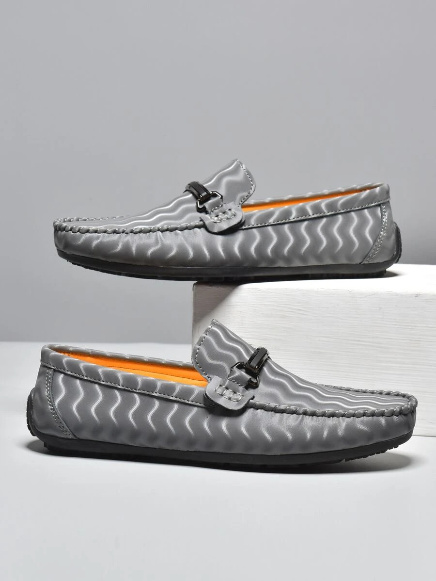 Fashionable Casual Loafers For Men, Wave Pattern Metal Decor Slip-on Loafers - Grey - View 1