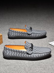 Fashionable Casual Loafers For Men, Wave Pattern Metal Decor Slip-on Loafers - Grey - View 4