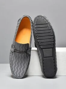 Fashionable Casual Loafers For Men, Wave Pattern Metal Decor Slip-on Loafers - Grey - View 3