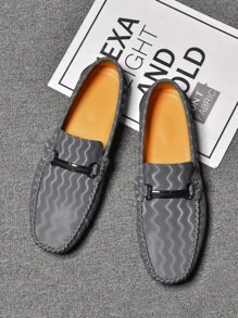 Fashionable Casual Loafers For Men, Wave Pattern Metal Decor Slip-on Loafers - Grey - View 2