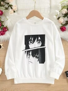 Girls Figure Graphic Drop Shoulder Sweatshirt - White - View 1