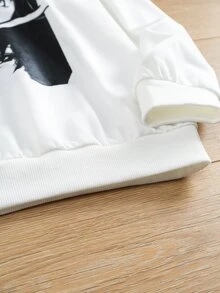 Girls Figure Graphic Drop Shoulder Sweatshirt - White - View 4