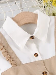 SHEIN Girls Colourblock Flounce Sleeve Ruffle Hem Belted 2 In 1 Dress - Multicolor - View 4