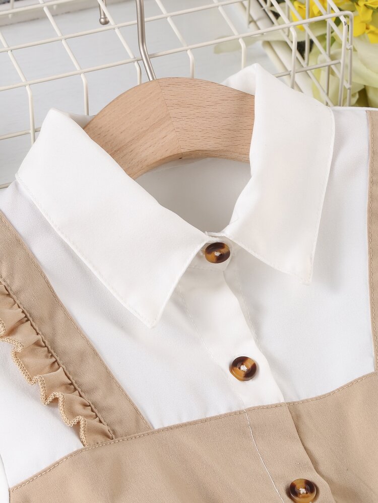 SHEIN Girls Colorblock Flounce Sleeve Ruffle Hem Belted 2 In 1 Dress - Multicolor - View 4